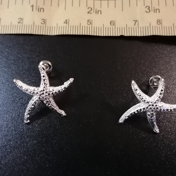 Starfish stainless steel silver earrings - Picture 4 of 4